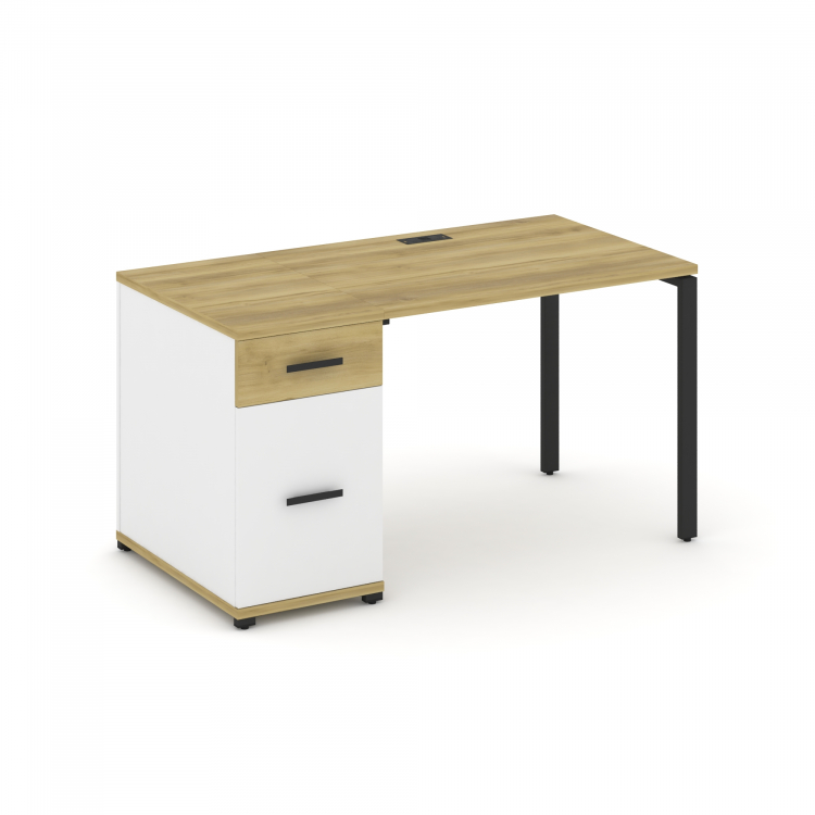 Concept Стол рабочий с 1 опорной тумбой CN.SP-405 B Дуб Винченцо/Белый Бриллиант/Металл Черный 1400*