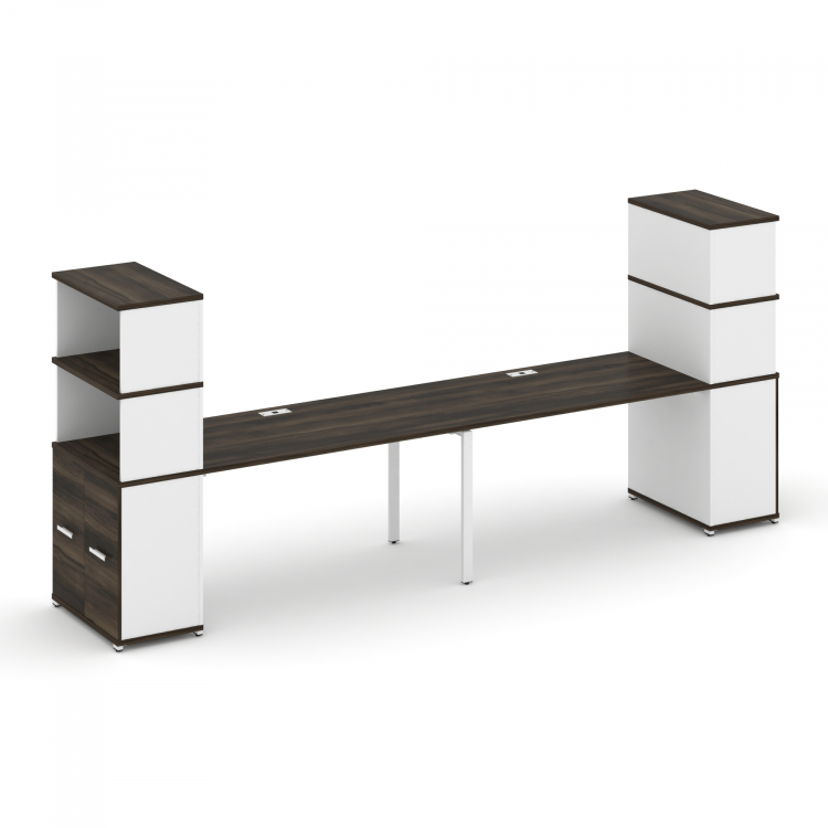 Concept Рабочая станция с опорными распаш. шкафами с надставкой выс. CN.ORS-231 W Дуб Мали/Белый Бри