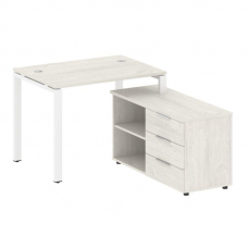 Metal System Рабочая станция с тумбой на П-образном м/к БП.РС-СТС-2.1 (R) Дуб Наварра/Металл Белый 1