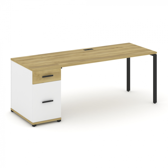 Концепт Стол рабочий с 1 опорной тумбой CN.SP-408 B Дуб Винченцо/Белый Бриллиант/Металл Черный 2000*