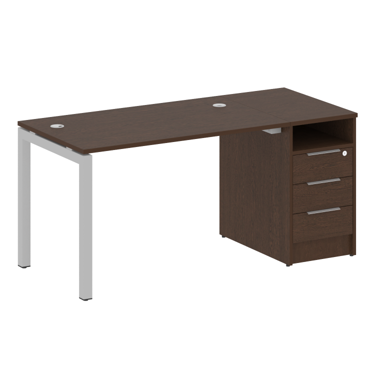 Metal System Quattro Рабочая станция с тумбой на П-образном м/к 50БП.РС-СТП-1.2 Венге Цаво/Металл Се