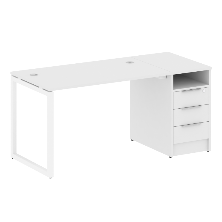 Metal System Quattro Рабочая станция с тумбой на О-образном м/к 40БО.РС-СТП-1.2 Белый/Металл Белый 1