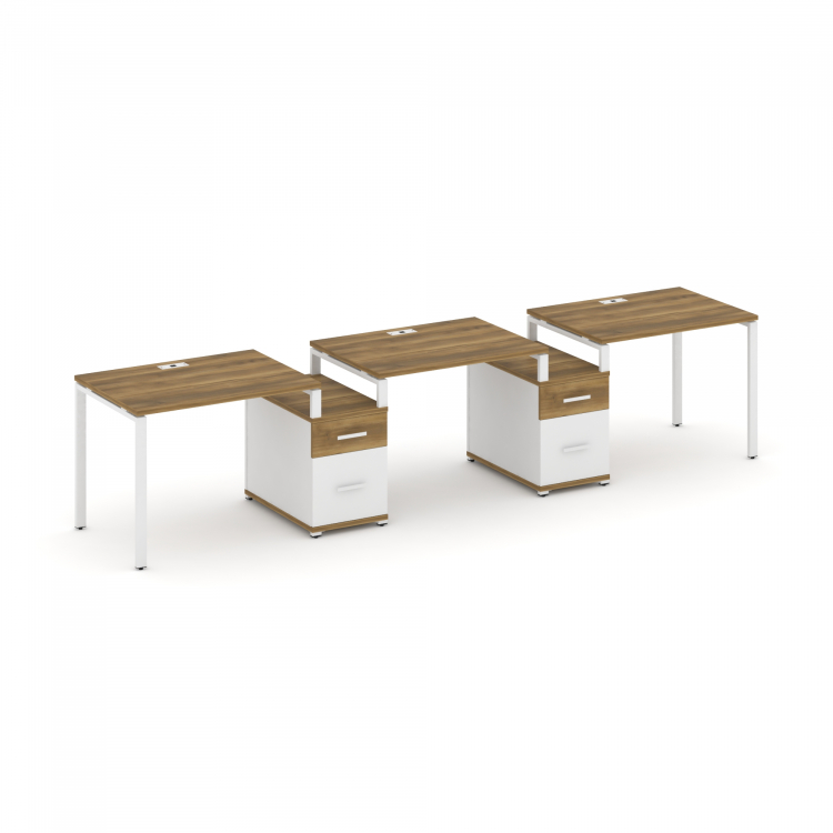 Concept Рабочая станция 3 места с 2 опорными тумбами CN.ORS-329 W Сандал Янтарный/Белый Бриллиант/Ме