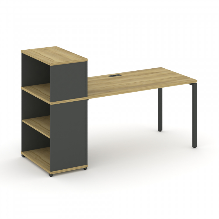 Concept Стол рабочий с опорным стеллажом с надставкой низ. CN.SP-209 Дуб Винченцо/Антрацит/Металл Ан