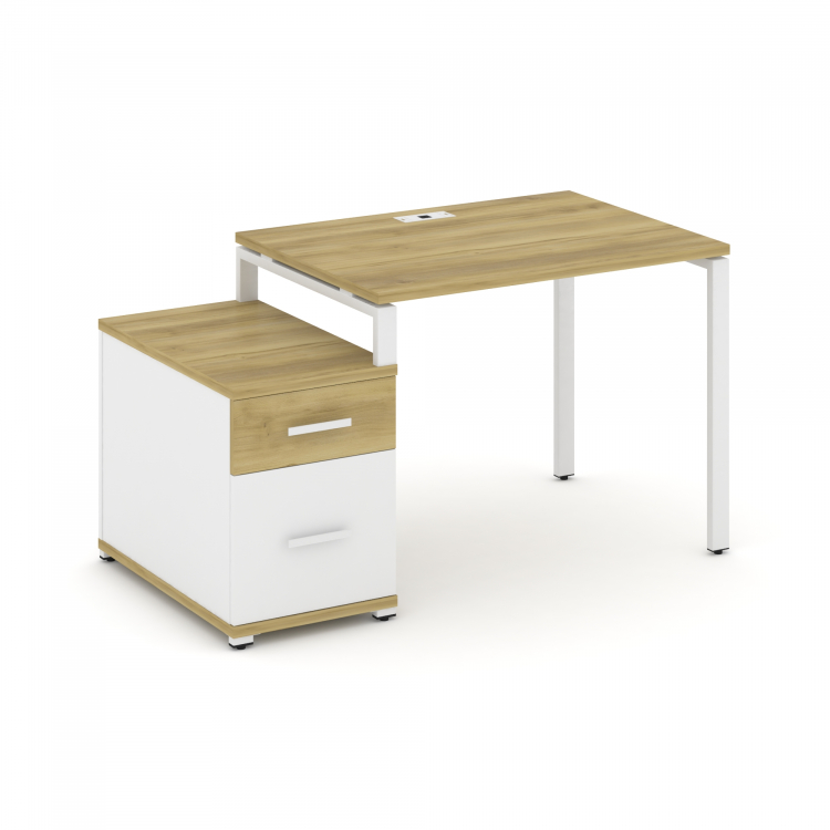 Concept Стол письменный с 1 опорной тумбой CN.SP-305 W Дуб Винченцо/Белый Бриллиант/Металл Белый 980