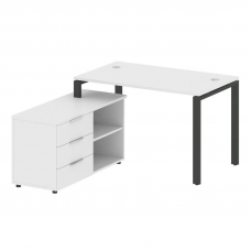 Metal System Рабочая станция с тумбой на П-образном м/к БП.РС-СТС-2.2 (L) Белый/Металл Антрацит 1300