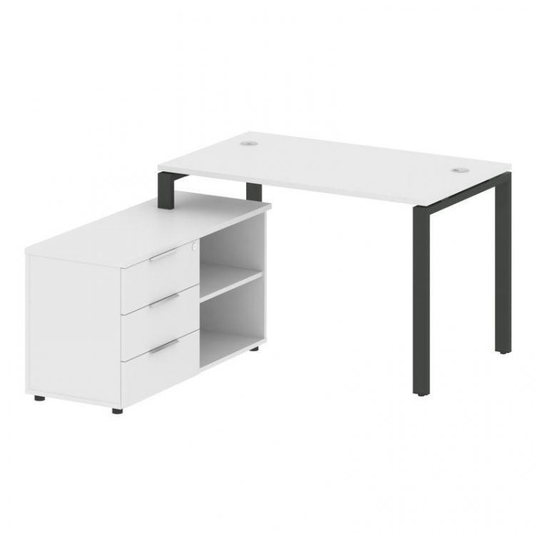 Metal System Рабочая станция с тумбой на П-образном м/к БП.РС-СТС-2.2 (L) Белый/Металл Антрацит 1300