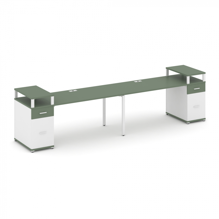 Концепт Рабочая станция 2 места с 2 опорными тумбами CN.ORS-429 W Кобо/Белый Бриллиант/Металл Белый