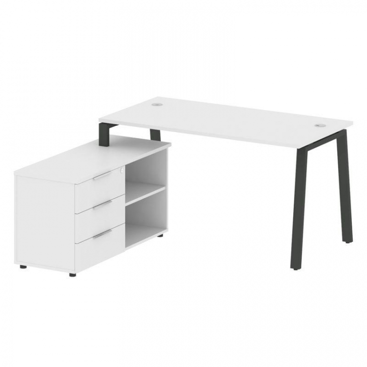 Metal System Рабочая станция с тумбой на А-образном м/к БА.РС-СТС-2.3 (L) Белый/Металл Антрацит 1500