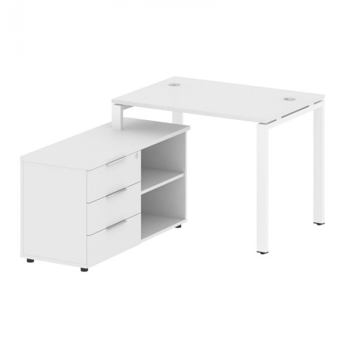 Метал Систем Рабочая станция с тумбой на П-образном м/к БП.РС-СТС-2.1 (L) Белый/Металл Белый 1100*15