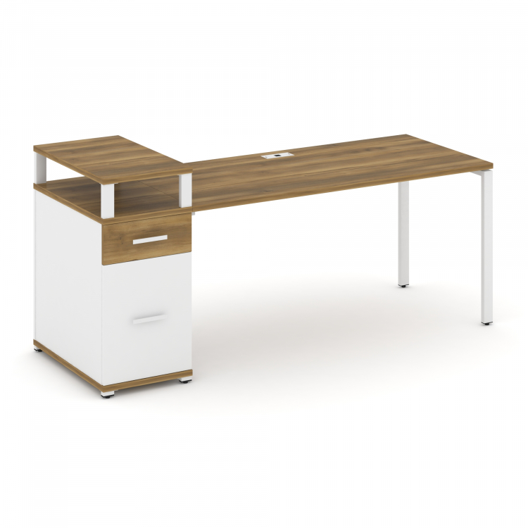 Concept Стол рабочий с 1 опорной тумбой CN.SP-416 W Сандал Янтарный/Белый Бриллиант/Металл Белый 200