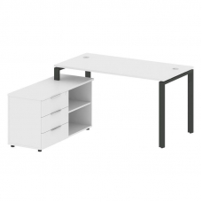 Metal System Рабочая станция с тумбой на П-образном м/к БП.РС-СТС-2.3 (L) Белый/Металл Антрацит 1500