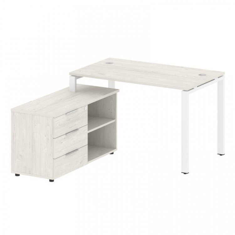 Metal System Рабочая станция с тумбой на П-образном м/к БП.РС-СТС-2.2 (L) Дуб Наварра/Металл Белый 1