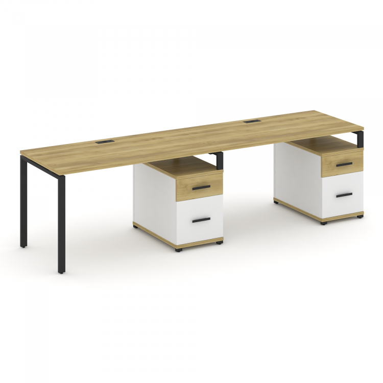Concept Рабочая станция 2 места с 2 опорными тумбами CN.ORS-315 B Дуб Винченцо/Белый Бриллиант/Метал
