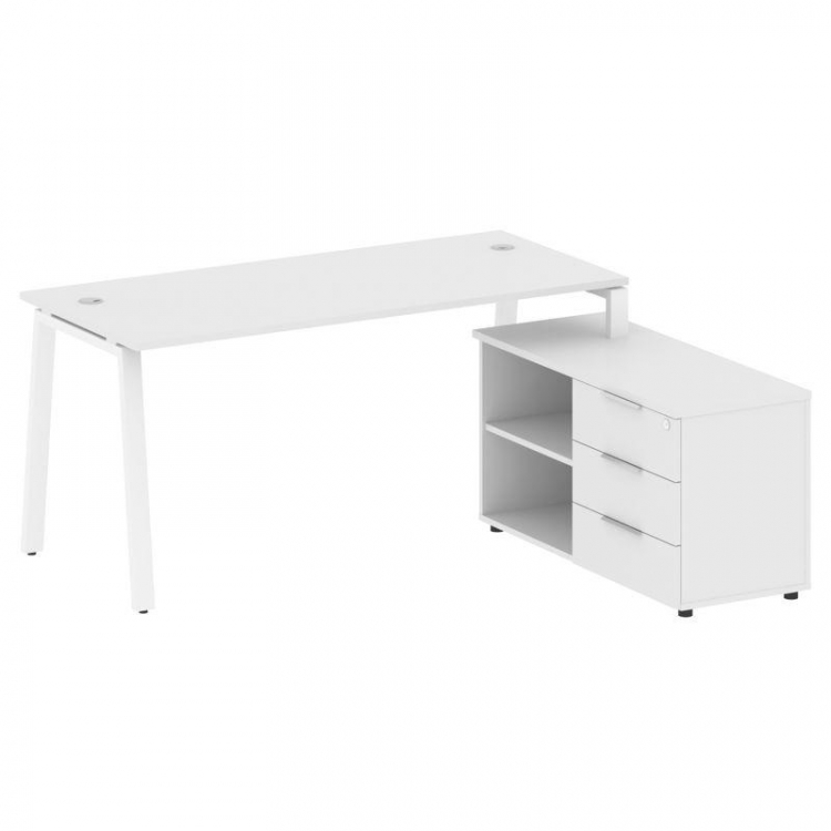 Metal System Рабочая станция с тумбой на А-образном м/к БА.РС-СТС-2.4 (R) Белый/Металл Белый 1700*15