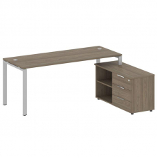 Metal System Рабочая станция с тумбой на П-образном м/к БП.РС-СТС-2.5 (R) Вяз Благородный/Металл Сер