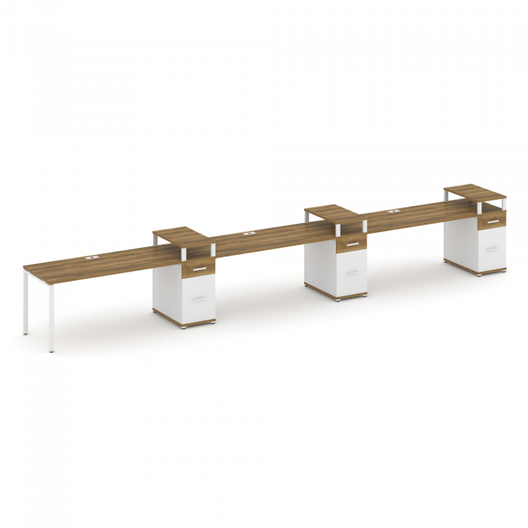 Concept Рабочая станция 3 места с 3 опорными тумбами CN.ORS-464 W Сандал Янтарный/Белый Бриллиант/Ме