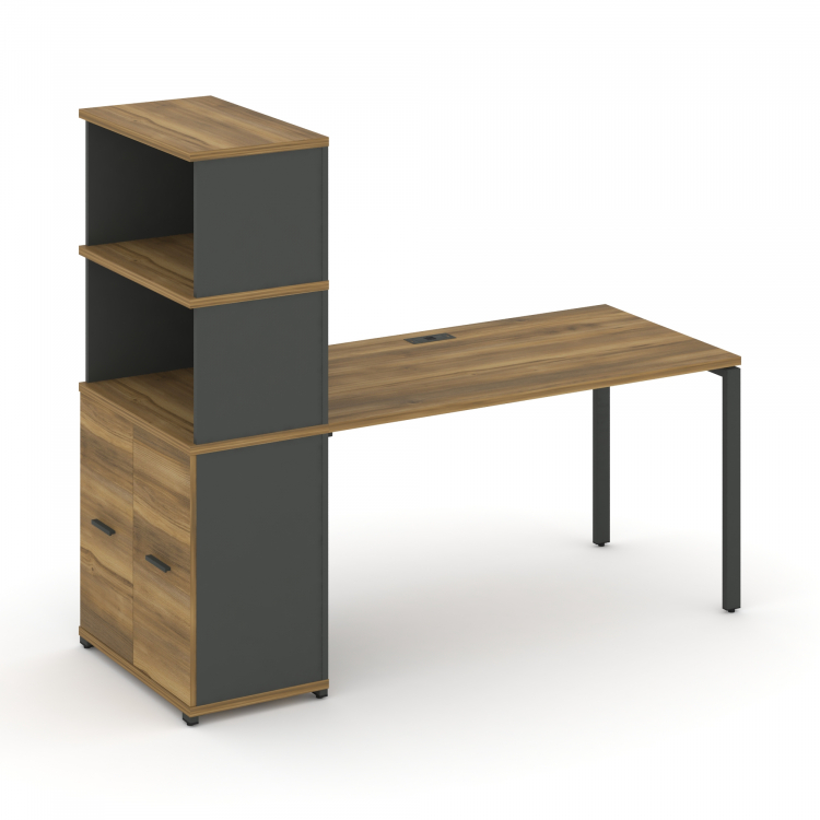 Concept Стол рабочий с опорным распаш. шкафом с надставкой выс. CN.SP-232 A Сандал Янтарный/Антрацит