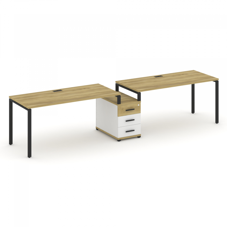 Concept Рабочая станция 2 места с 1 опорной тумбой CN.ORS-304 B Дуб Винченцо/Белый Бриллиант/Металл