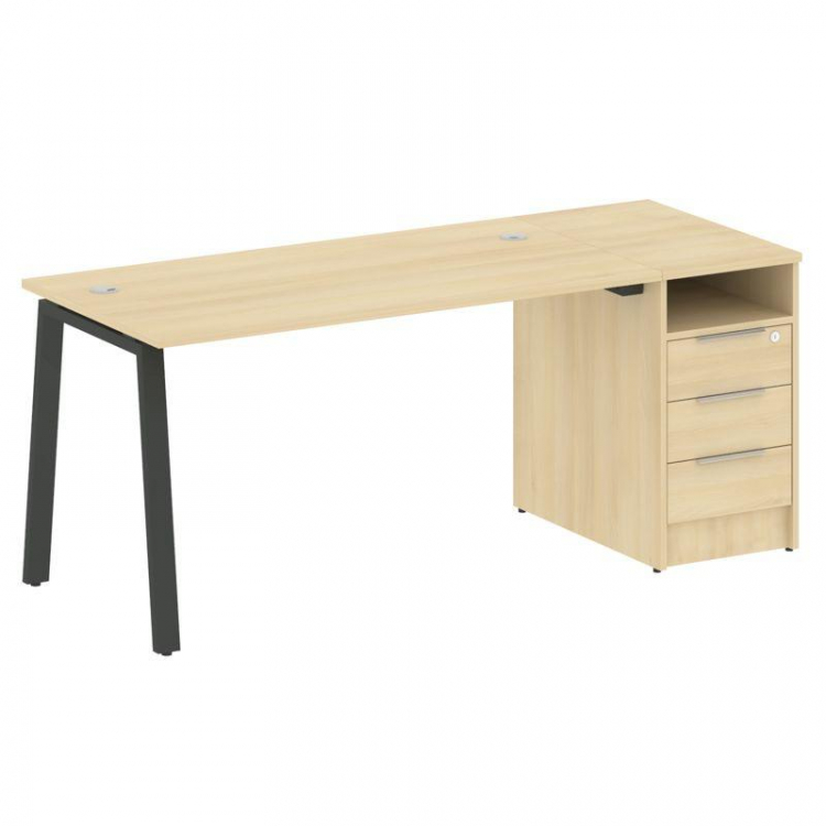 Metal System Рабочая станция с тумбой на А-образном м/к БА.РС-СТП-1.3 Акация Лорка/Металл Антрацит 1