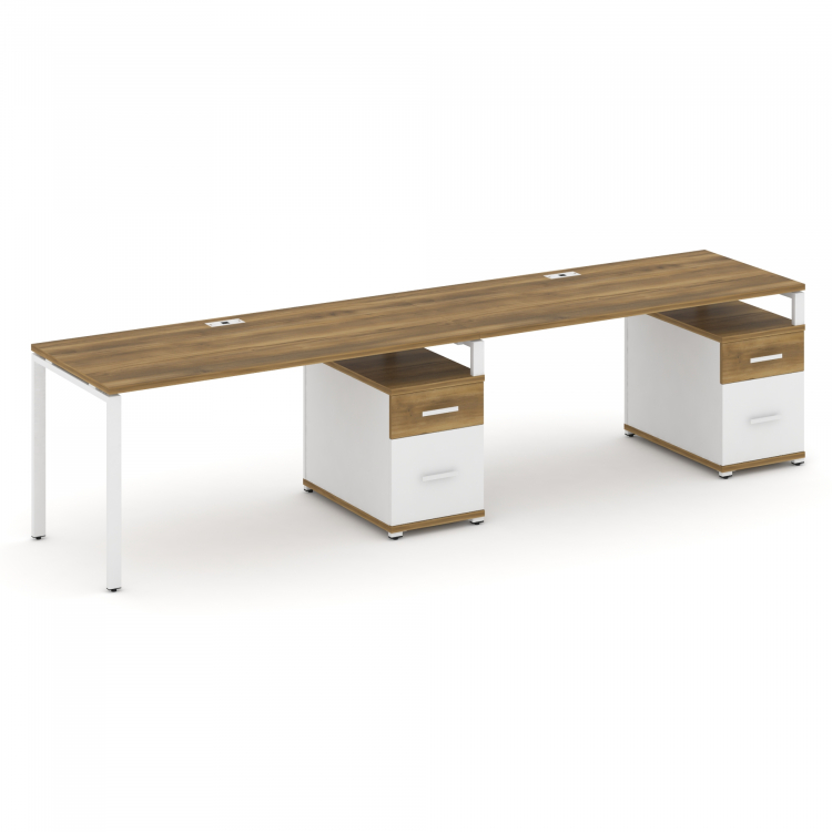 Concept Рабочая станция 2 места с 2 опорными тумбами CN.ORS-316 W Сандал Янтарный/Белый Бриллиант/Ме