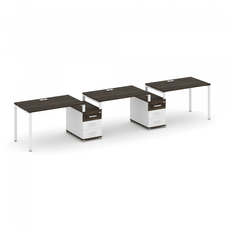 Concept Рабочая станция 3 места с 2 опорными тумбами CN.ORS-326 W Дуб Мали/Белый Бриллиант/Металл Бе