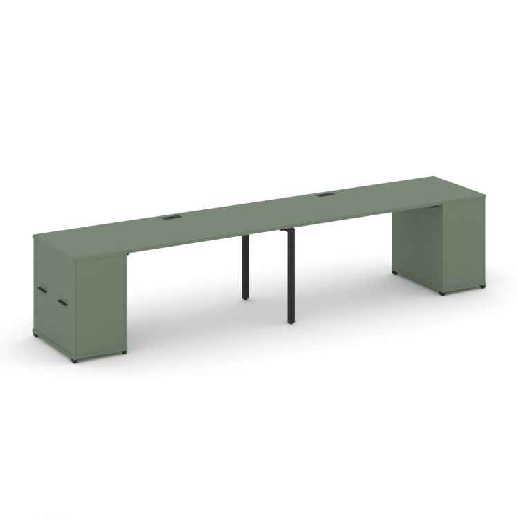 Concept Рабочая станция с опорными распаш. шкафами CN.ORS-218 B Кобо/Металл Черный 3200*720*750