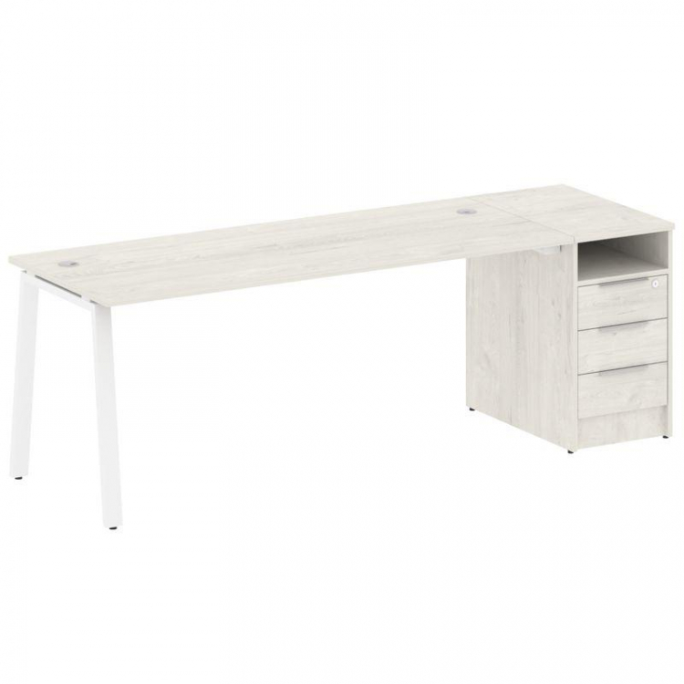 Metal System Рабочая станция с тумбой на А-образном м/к БА.РС-СТП-1.5 Дуб Наварра/Металл Белый 2212*