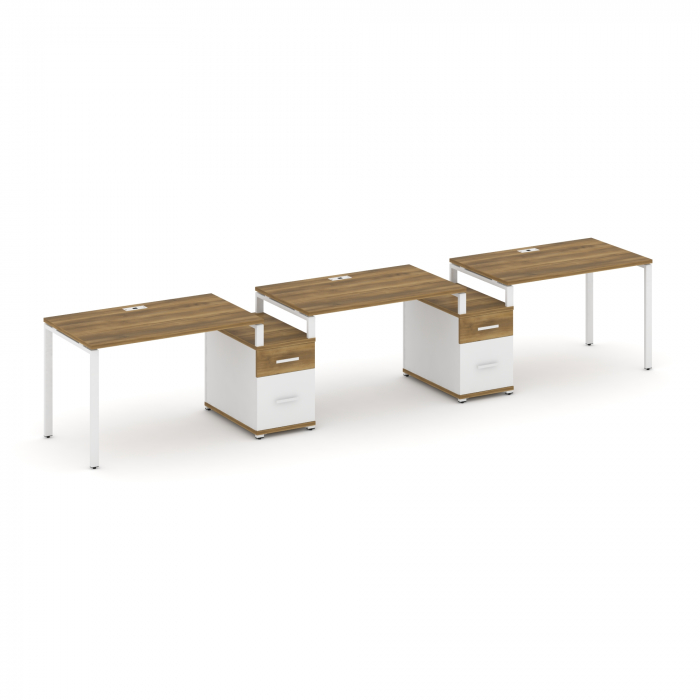 Концепт Рабочая станция 3 места с 2 опорными тумбами CN.ORS-330 W Сандал Янтарный/Белый Бриллиант/Ме