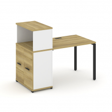 Concept Стол рабочий с опорным распаш. шкафом с надставкой низ. CN.SP-225 B Дуб Винченцо/Белый Брилл