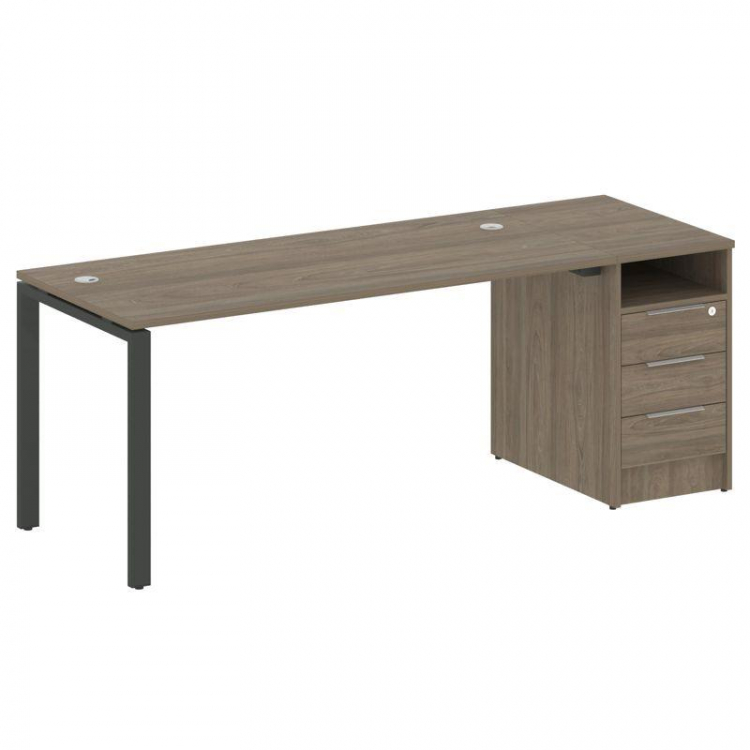 Metal System Рабочая станция с тумбой на П-образном м/к БП.РС-СТП-1.4 Вяз Благородный/Металл Антраци