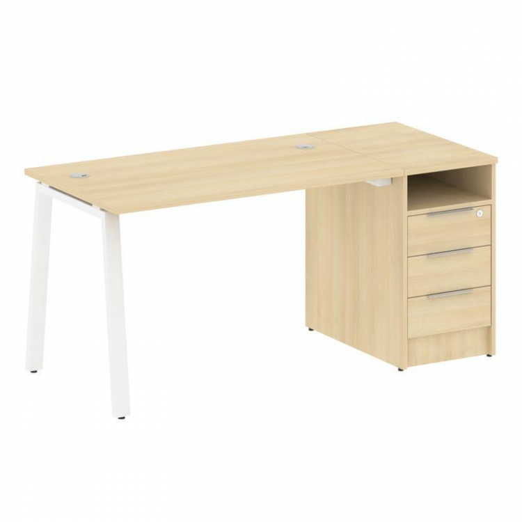 Metal System Рабочая станция с тумбой на А-образном м/к БА.РС-СТП-1.2 Акация Лорка/Металл Белый 1612