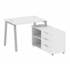 Metal System Рабочая станция с тумбой на А-образном м/к БА.РС-СТС-2.1 (R) Белый/Металл Серый 1100*15