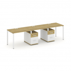 Concept Рабочая станция 3 места с 2 опорными тумбами CN.ORS-337 W Дуб Винченцо/Белый Бриллиант/Метал