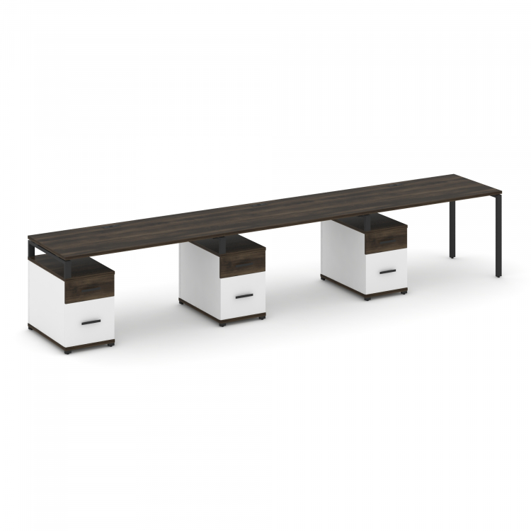 Concept Рабочая станция 3 места с 3 опорными тумбами CN.ORS-347 B Дуб Мали/Белый Бриллиант/Металл Че