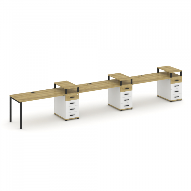Concept Рабочая станция 3 места с 3 опорными тумбами CN.ORS-459 B Дуб Винченцо/Белый Бриллиант/Метал