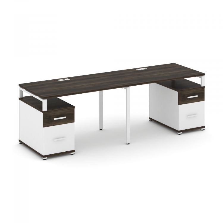 Concept Рабочая станция 2 места с 2 опорными тумбами CN.ORS-322 W Дуб Мали/Белый Бриллиант/Металл Бе