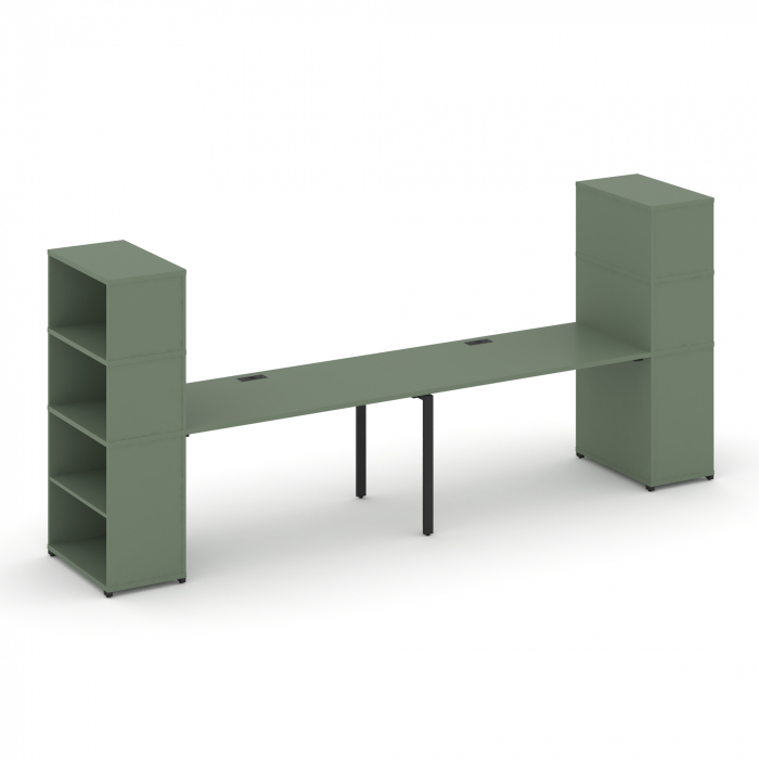 Концепт Рабочая станция с опорными стеллажами с надставкой выс. CN.ORS-214 Кобо/Металл Черный 3200*7