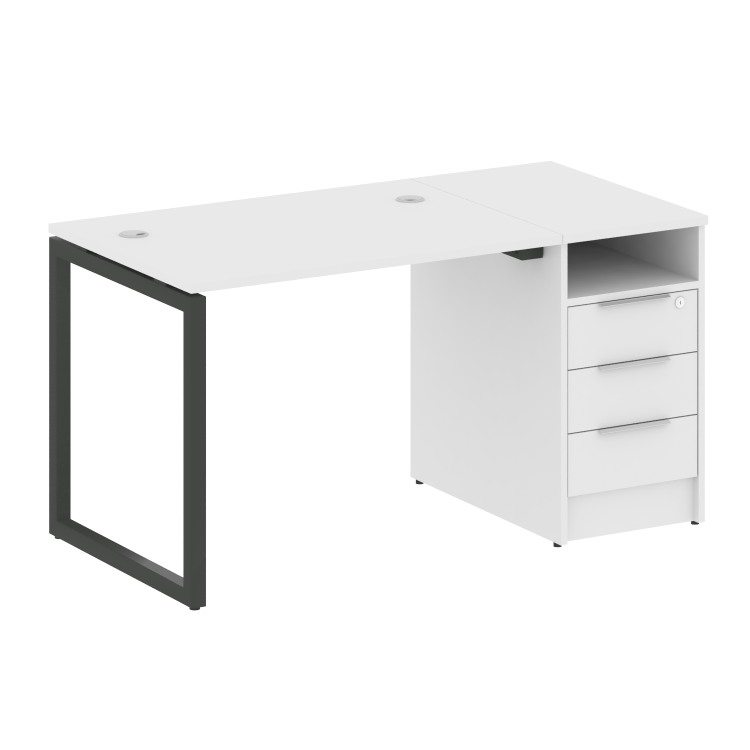 Metal System Quattro Рабочая станция с тумбой на О-образном м/к 40БО.РС-СТП-1.1 Белый/Металл Антраци