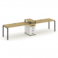 Concept Рабочая станция 2 места с 1 опорной тумбой CN.ORS-420 B Дуб Винченцо/Белый Бриллиант/Металл