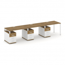 Concept Рабочая станция 3 места с 3 опорными тумбами CN.ORS-342 W Сандал Янтарный/Белый Бриллиант/Ме