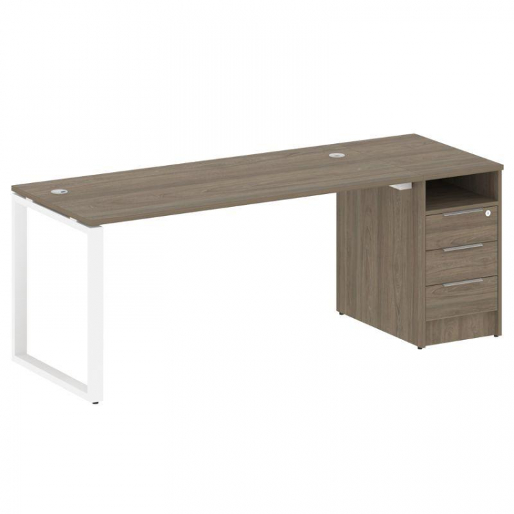 Metal System Рабочая станция с тумбой на О-образном м/к БО.РС-СТП-1.4 Вяз Благородный/Металл Белый 2