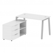 Metal System Рабочая станция с тумбой на А-образном м/к БА.РС-СТС-2.2 (L) Белый/Металл Серый 1300*15
