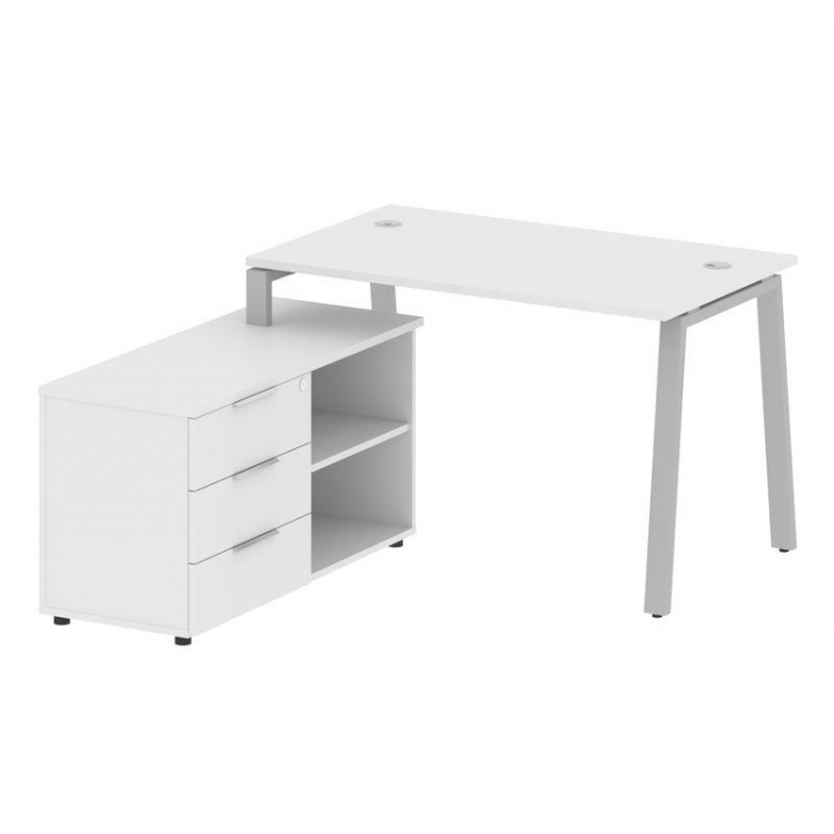 Metal System Рабочая станция с тумбой на А-образном м/к БА.РС-СТС-2.2 (L) Белый/Металл Серый 1300*15