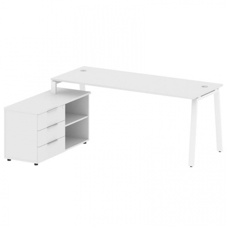 Metal System Рабочая станция с тумбой на А-образном м/к БА.РС-СТС-2.5 (L) Белый/Металл Белый 1900*15