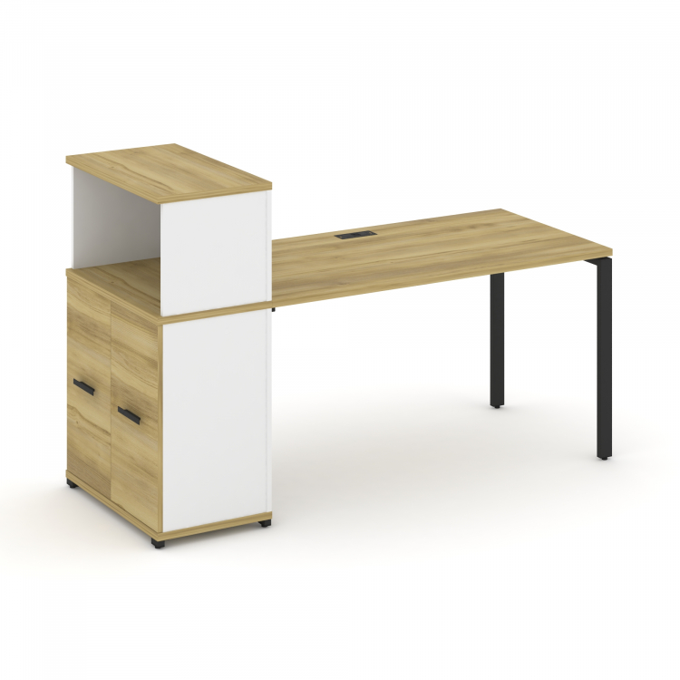 Concept Стол рабочий с опорным распаш. шкафом с надставкой низ. CN.SP-227 B Дуб Винченцо/Белый Брилл