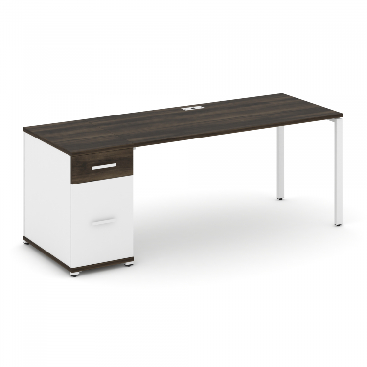 Concept Стол рабочий с 1 опорной тумбой CN.SP-408 W Дуб Мали/Белый Бриллиант/Металл Белый 2000*720*7