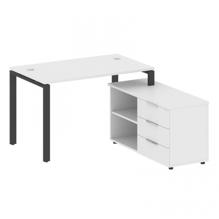Metal System Рабочая станция с тумбой на П-образном м/к БП.РС-СТС-2.2 (R) Белый/Металл Антрацит 1300