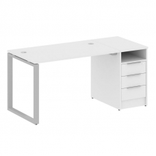 Metal System Рабочая станция с тумбой на О-образном м/к БО.РС-СТП-1.2 Белый/Металл Серый 1612*720*75