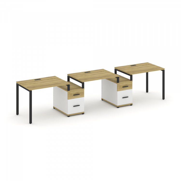 Concept Рабочая станция 3 места с 2 опорными тумбами CN.ORS-329 B Дуб Винченцо/Белый Бриллиант/Метал